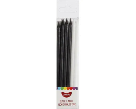 Long Candles pkt of 12 - Black & White