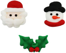 Load image into Gallery viewer, Mini Santa, Snowman &amp; Holly Icing decorations
