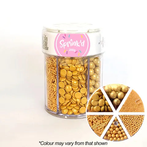 Sprink'd 6 Cavity Jar Sprinkles - Shiny Gold 200g