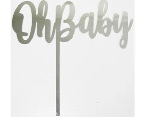 Silver acrylic 'Oh Baby' Cake topper