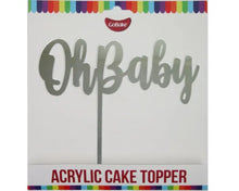 Load image into Gallery viewer, Silver acrylic &#39;Oh Baby&#39; Cake topper
