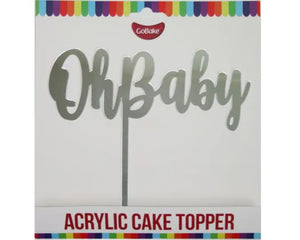 Silver acrylic 'Oh Baby' Cake topper