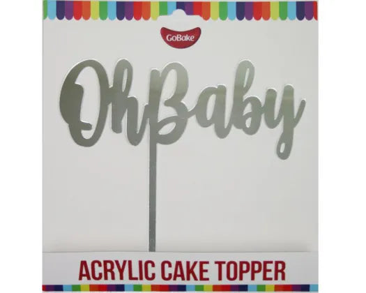 Silver acrylic 'Oh Baby' Cake topper