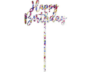 GoBake Small 'Happy Birthday' Rainbow glitter cake topper