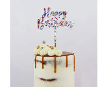 Load image into Gallery viewer, GoBake Small &#39;Happy Birthday&#39; Rainbow glitter cake topper
