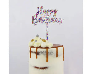 GoBake Small 'Happy Birthday' Rainbow glitter cake topper