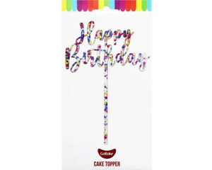 GoBake Small 'Happy Birthday' Rainbow glitter cake topper