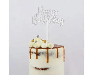 GoBake Small 'Happy Birthday' Silver Cake Topper