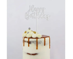 GoBake Small 'Happy Birthday' Silver Cake Topper