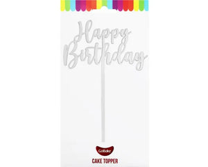 GoBake Small 'Happy Birthday' Silver Cake Topper