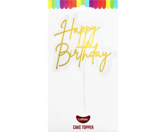 GoBake Small 'Happy Birthday' Elegant Gold Cake Topper