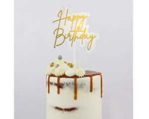 GoBake Small 'Happy Birthday' Elegant Gold Cake Topper