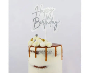 GoBake Small 'Happy Birthday' Elegant Silver Cake Topper