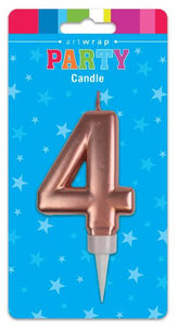 Large Rose Gold Number '4' Candle