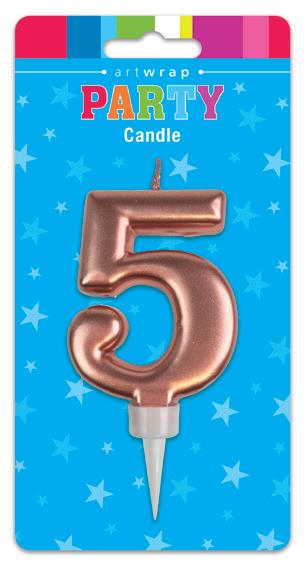 Large Rose Gold Number '5' Candle