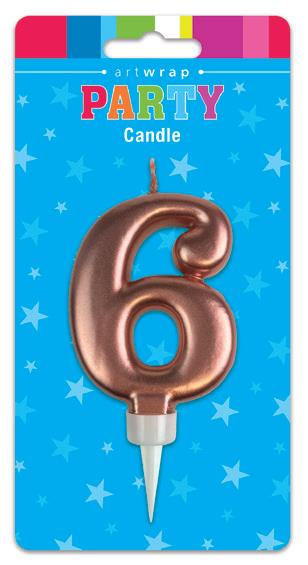 Large Rose Gold Number '6' Candle
