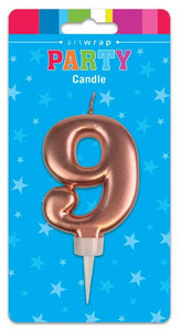 Large Rose Gold Number '9' Candle