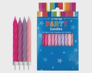 Twist Candles pkt of 24 - Pastel Pink & Purple