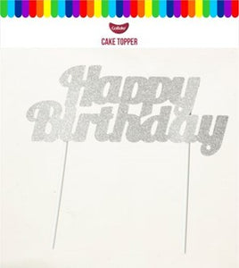 Silver Card 'Happy Birthday' Cake Topper