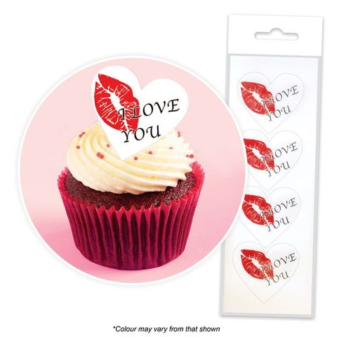 I Love You Heart Wafer Toppers - Pack of 16