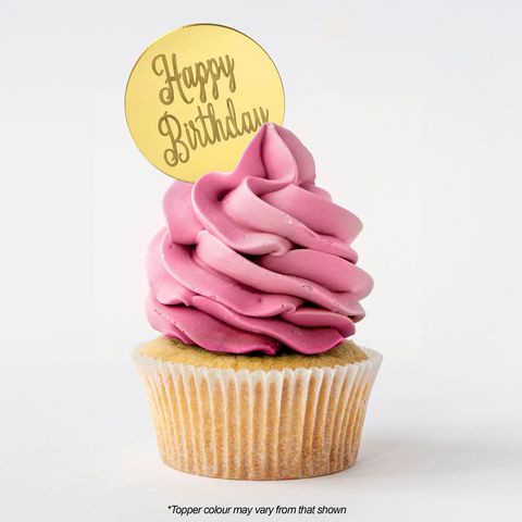 Happy Birthday round mirror gold topper