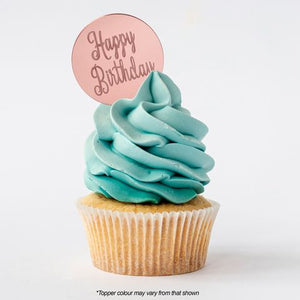 Happy Birthday round mirror rose gold topper
