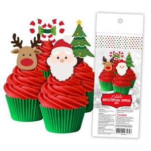 Christmas Edible Wafer Cupcake Toppers - 16 Piece