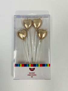Gold Heart Candles on Picks 4pk