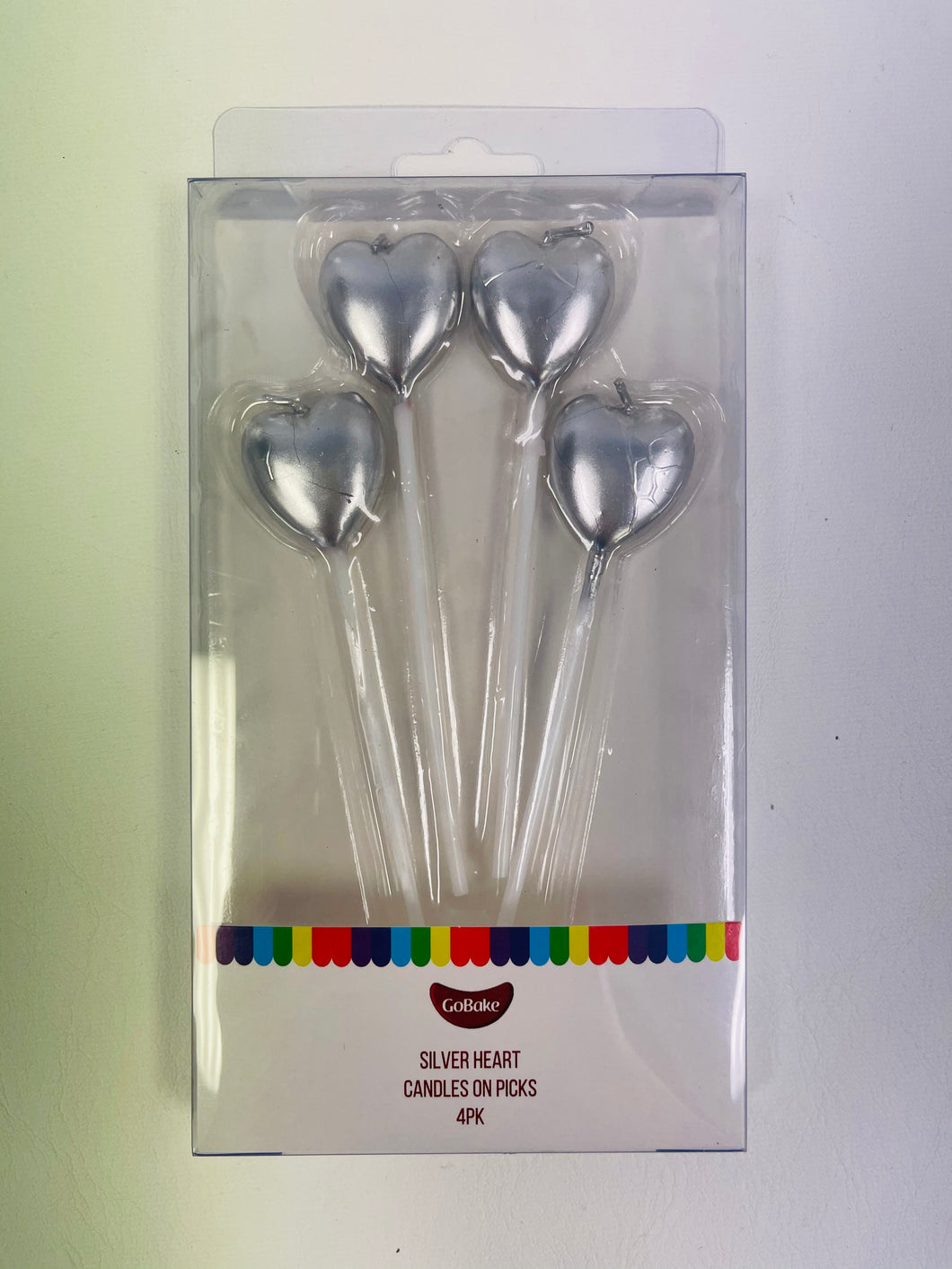 Silver Heart Candles on Picks 4pk