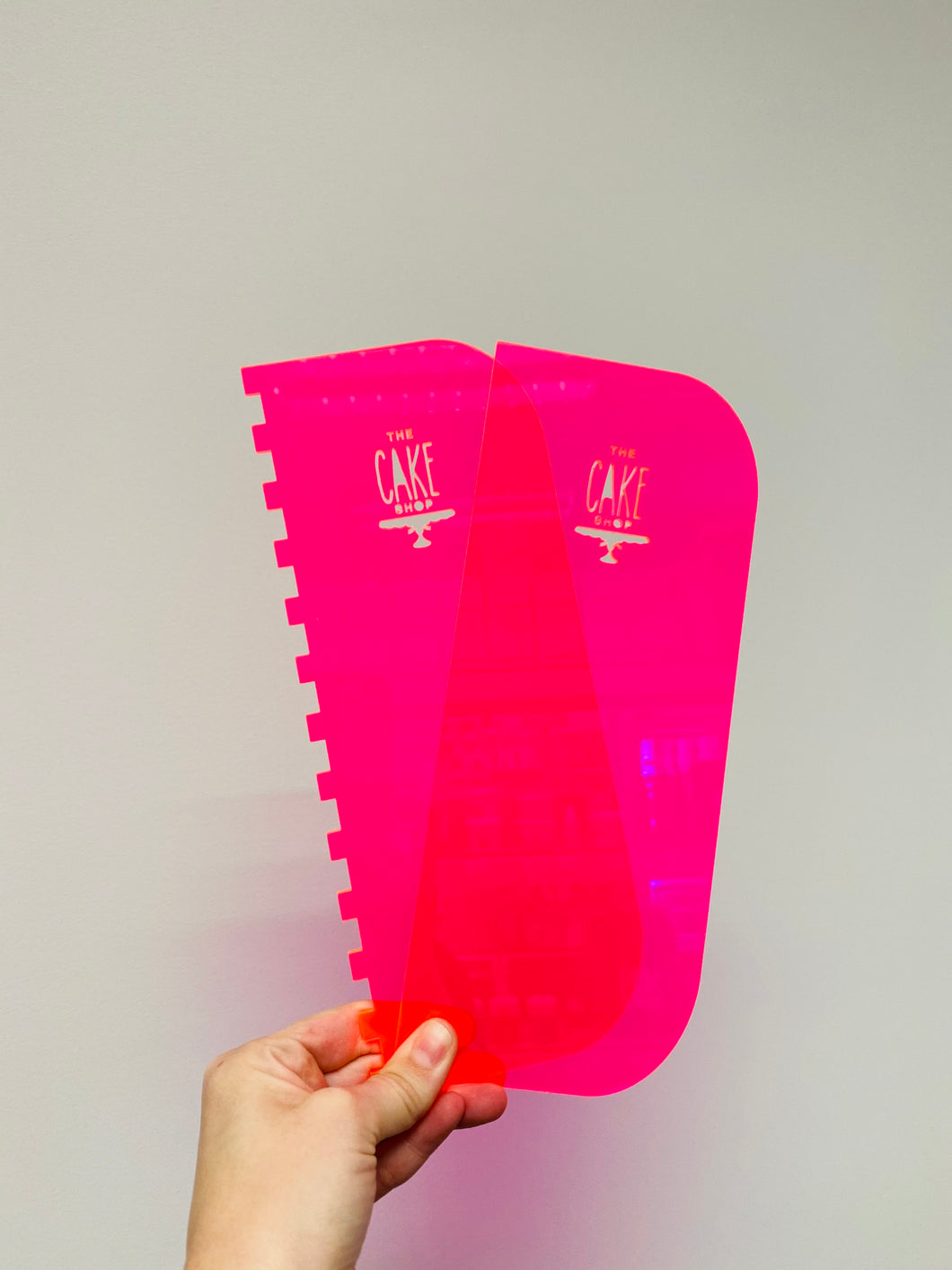 Fluro Pink Cake Scrapers - Set of 2 (Large straight & stripe)