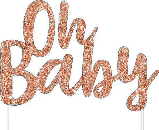 Rose Gold 'Oh Baby' Cake Topper