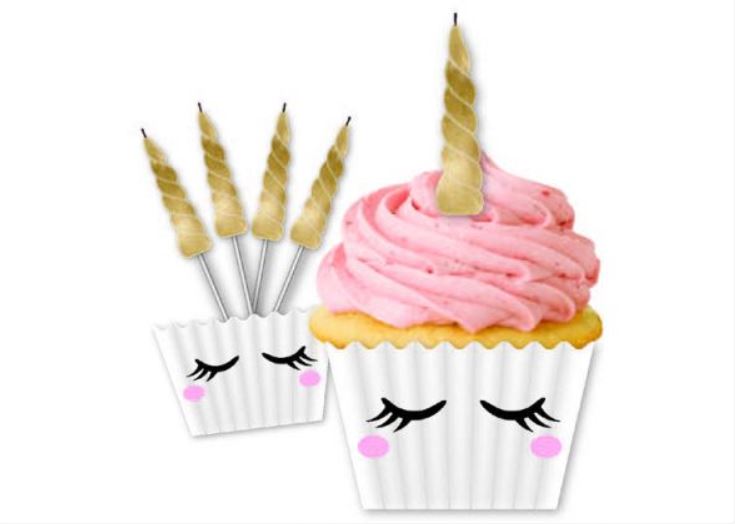 Unicorn Party Cupcake Base & Candle Kit - 5 pack